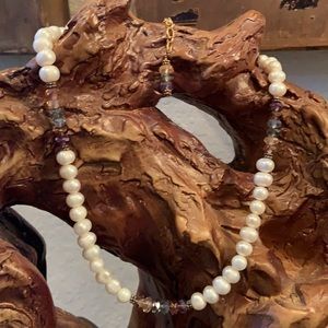 Authentic Pearl & Faceted Czech Glass Bead Handmade Necklace
